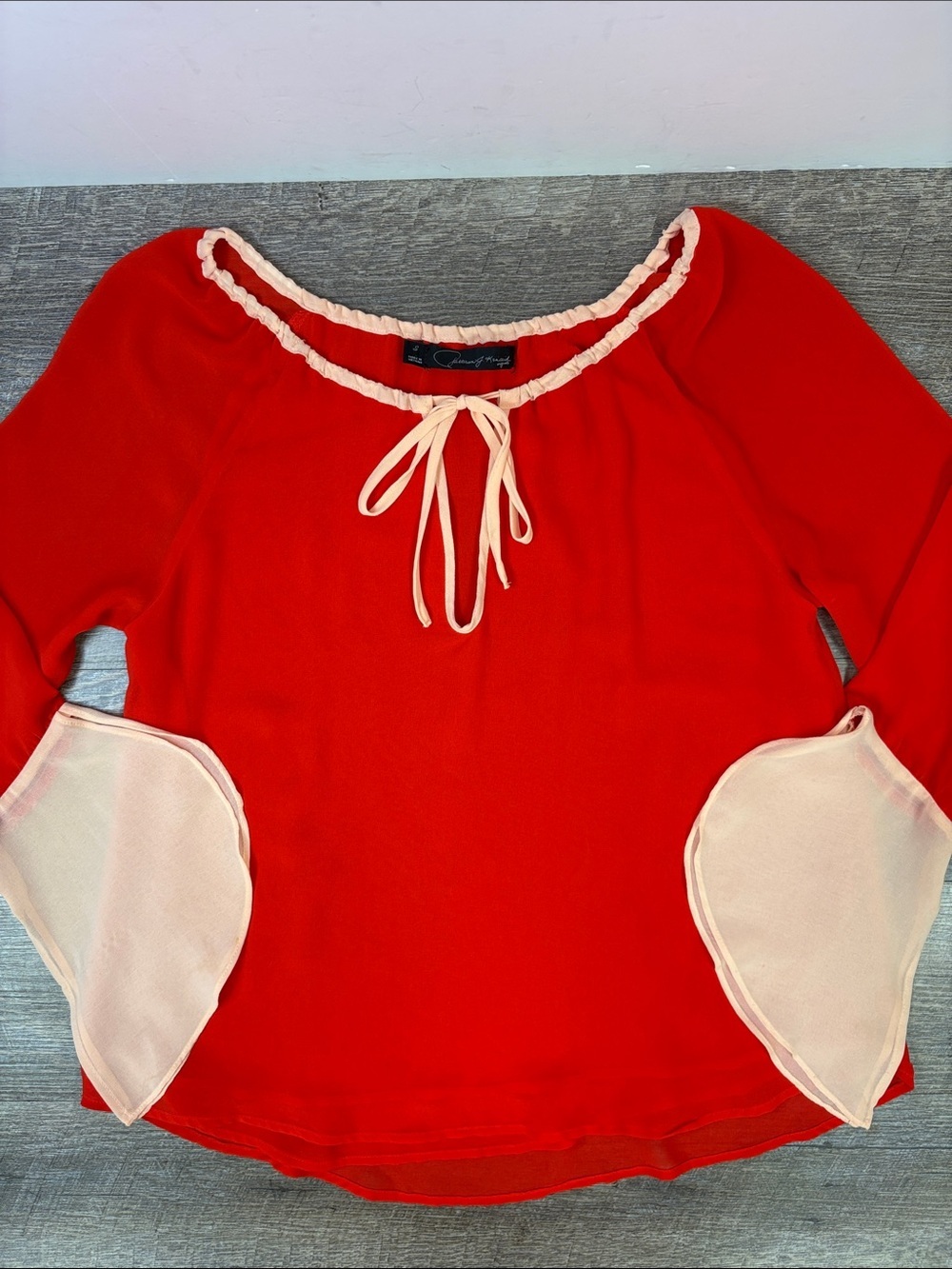 Patterson J. Kincaid Red Sheer Bell Sleeve Peasant Blouse Size S